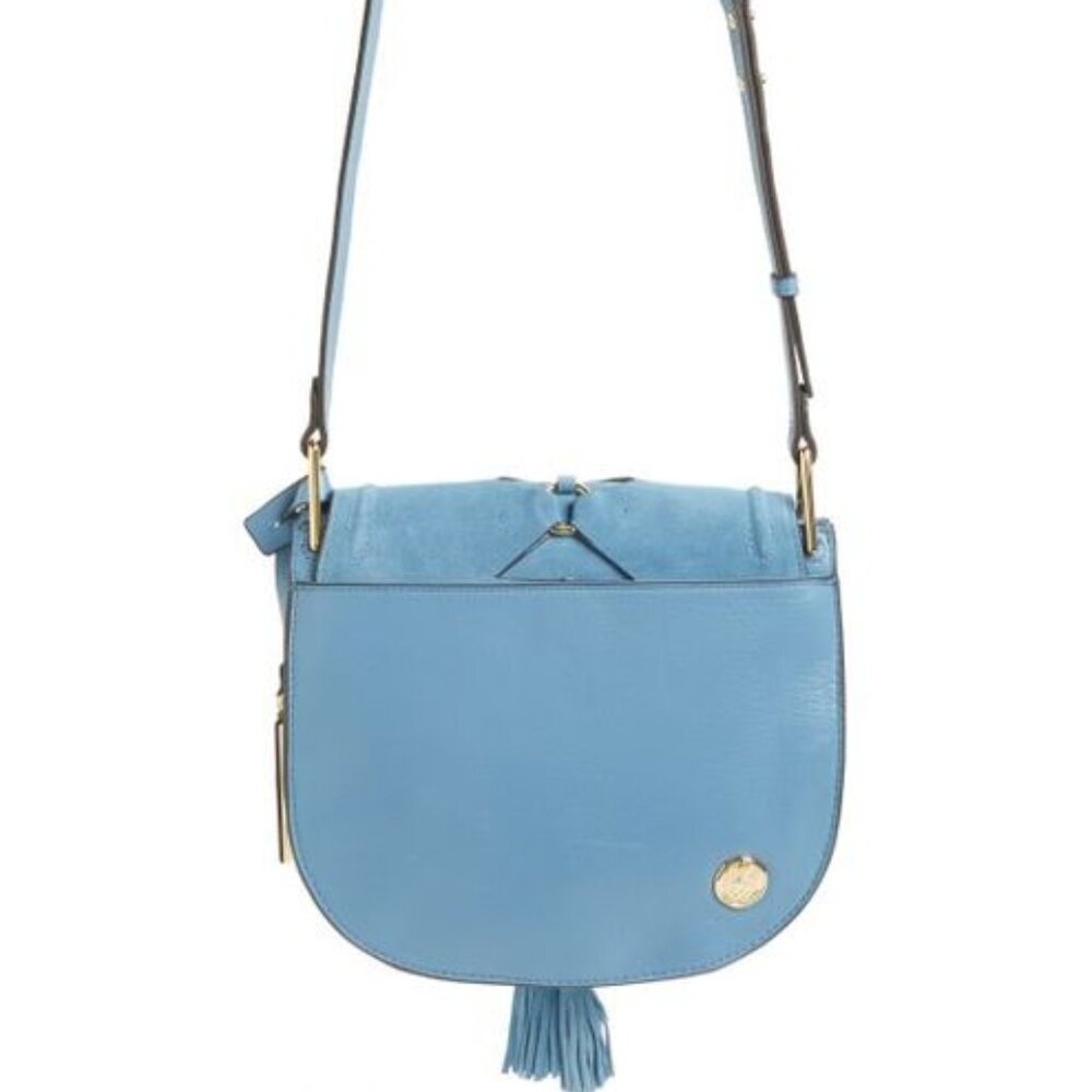 Vince Camuto “Ancel Suede Crossbody Bag” Icy Blue Boho Saddle Bag - Picture 11 of 14